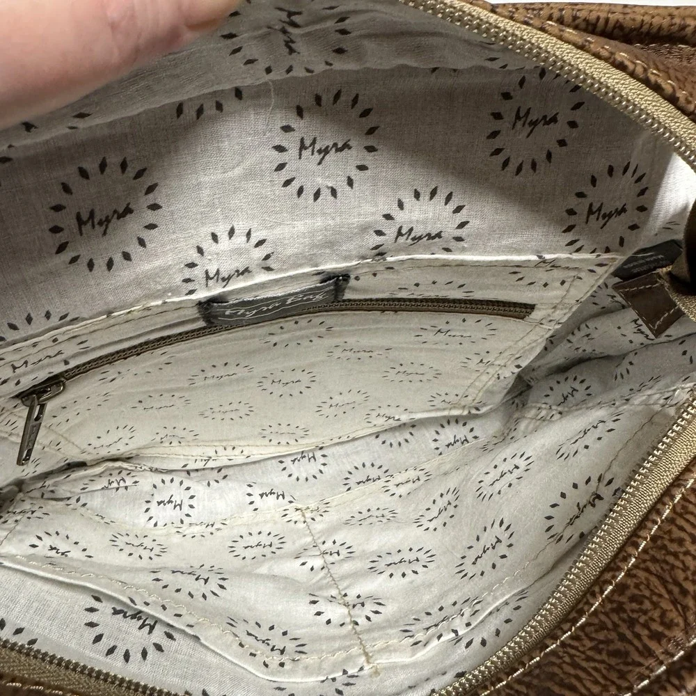 MYRA Bag Cowhide Leather Hair-On Hide Backpack Brown/Tan/White Western Boho EUC